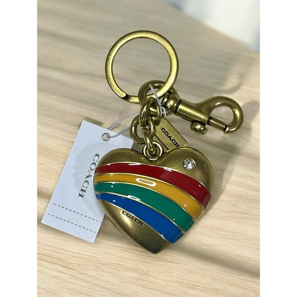 NWT Coach CAX71 Rainbow Heart Bag Charm Key Ring - Picture 2 of 4